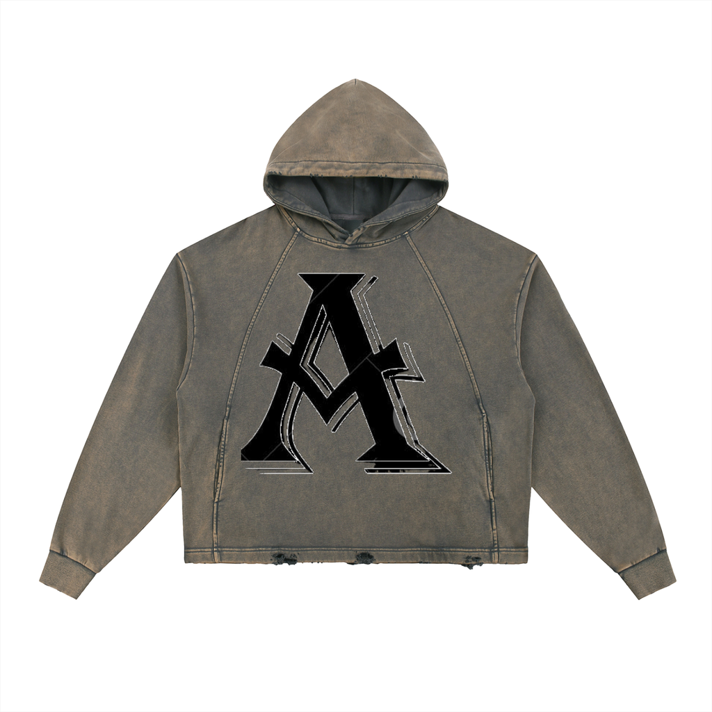Vintage Washed Frayed-Hem Hoodie