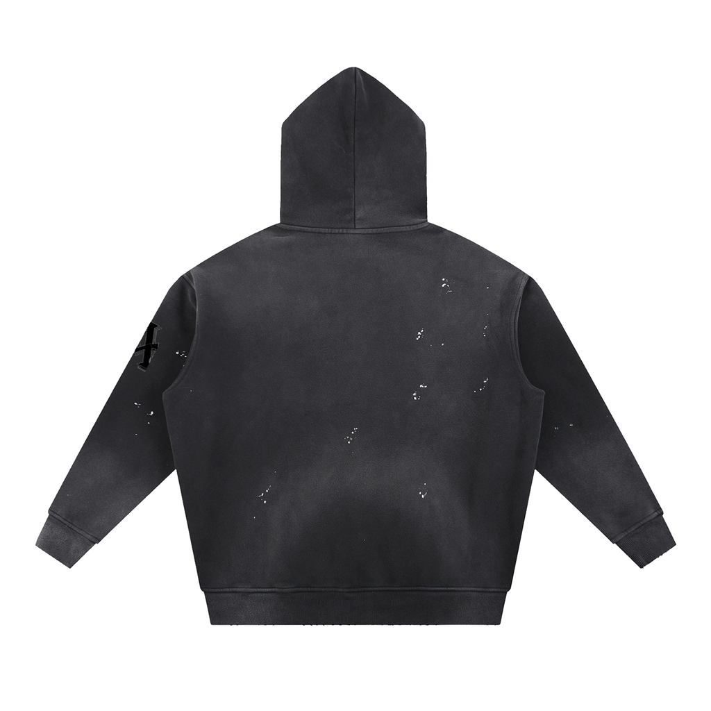 Vintage Washed Frayed Fleece Hoodie