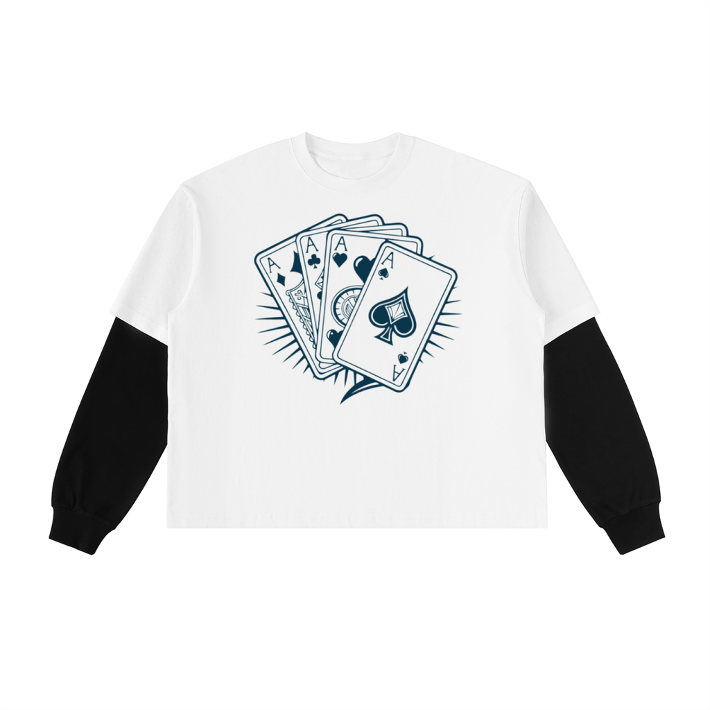 Layered Contrast Sleeve Cotton T-Shirt