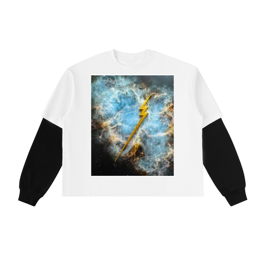 Layered Contrast Sleeve Cotton T-Shirt