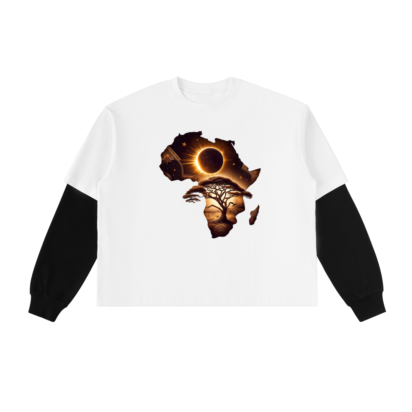 Layered Contrast Sleeve Cotton T-Shirt