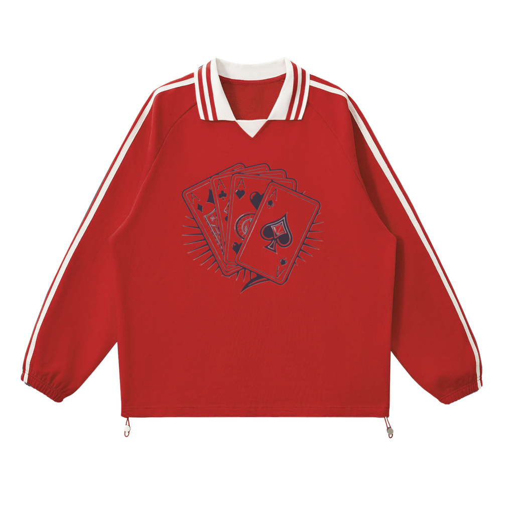 Contrast Striped Lapel Collar Sweatshirt