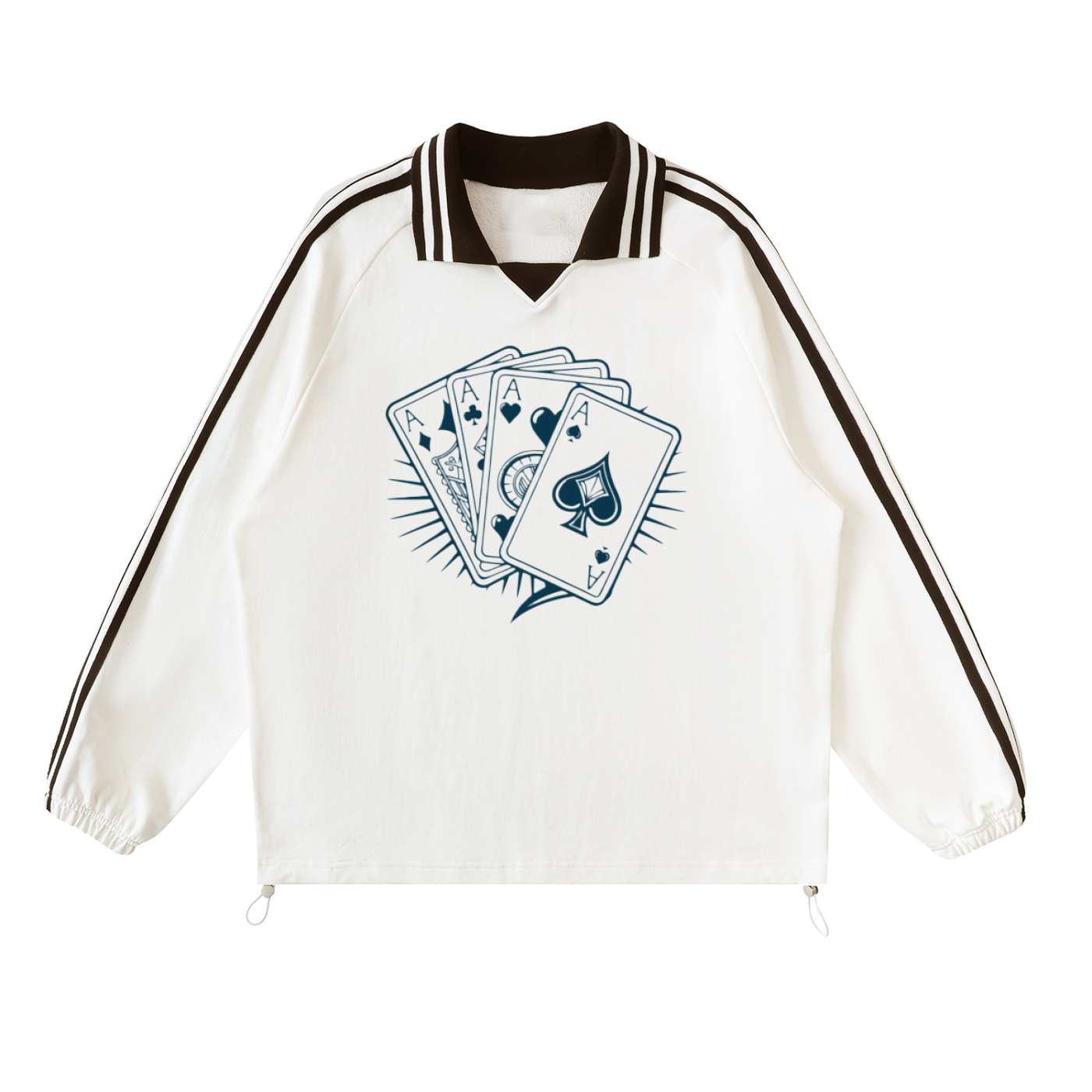 Contrast Striped Lapel Collar Sweatshirt