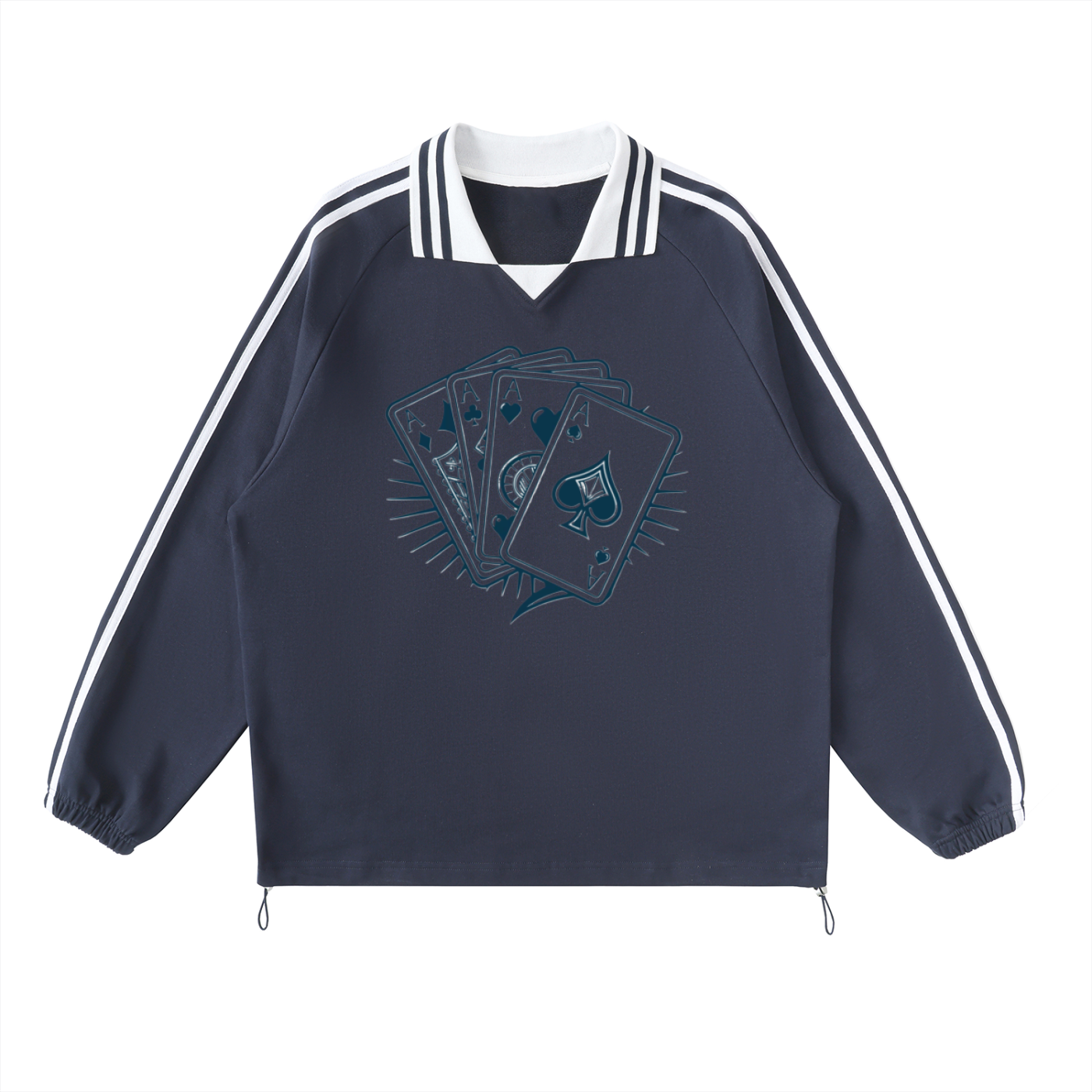 Contrast Striped Lapel Collar Sweatshirt