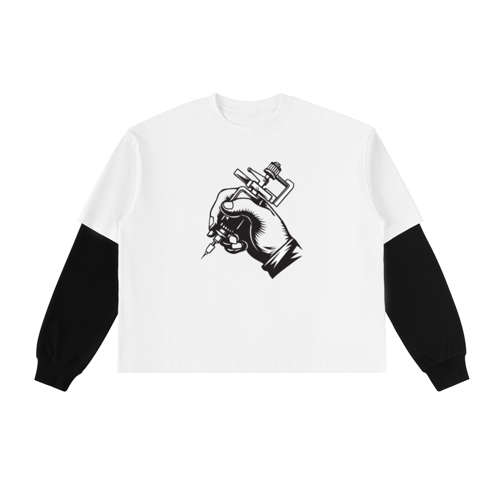 Layered Contrast Sleeve Cotton T-Shirt