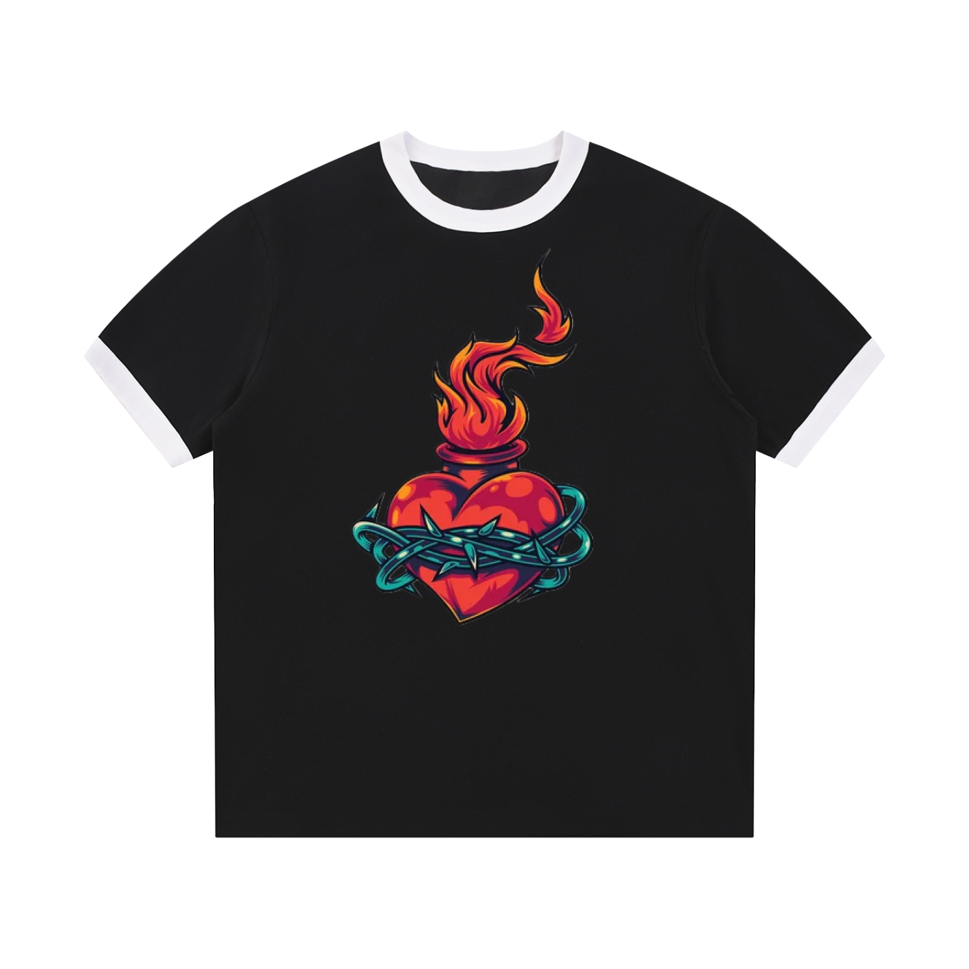 Contrast Edge Ribbed Crewneck T-Shirt