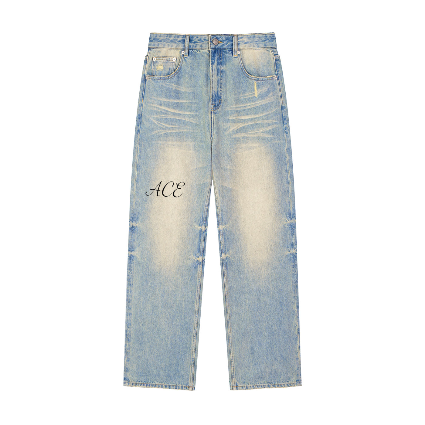 Sun Fade Raw Hem Denim Jeans - ACE