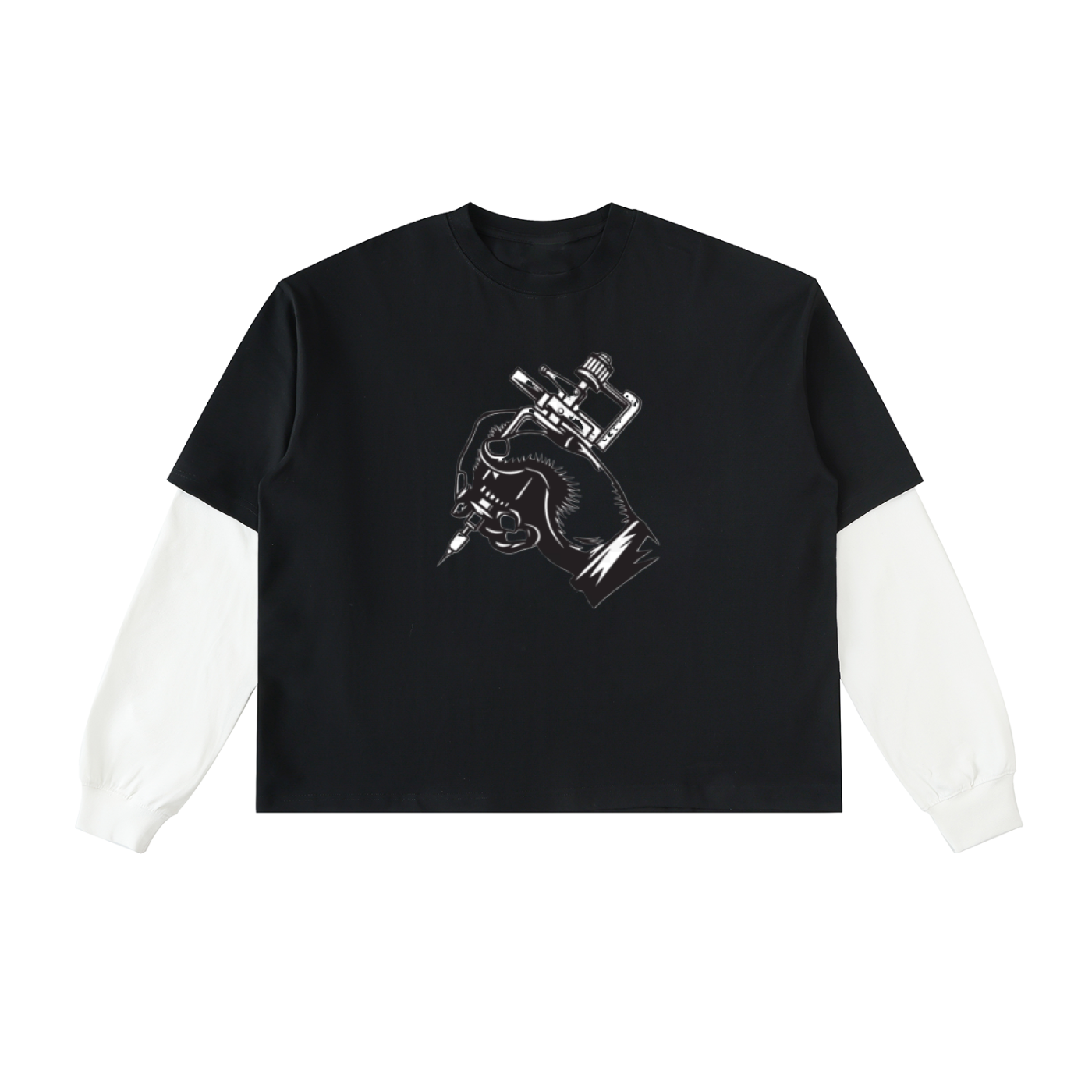 Layered Contrast Sleeve Cotton T-Shirt