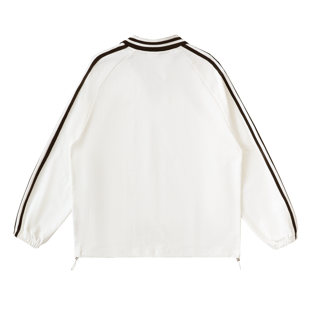 Contrast Striped Lapel Collar Sweatshirt