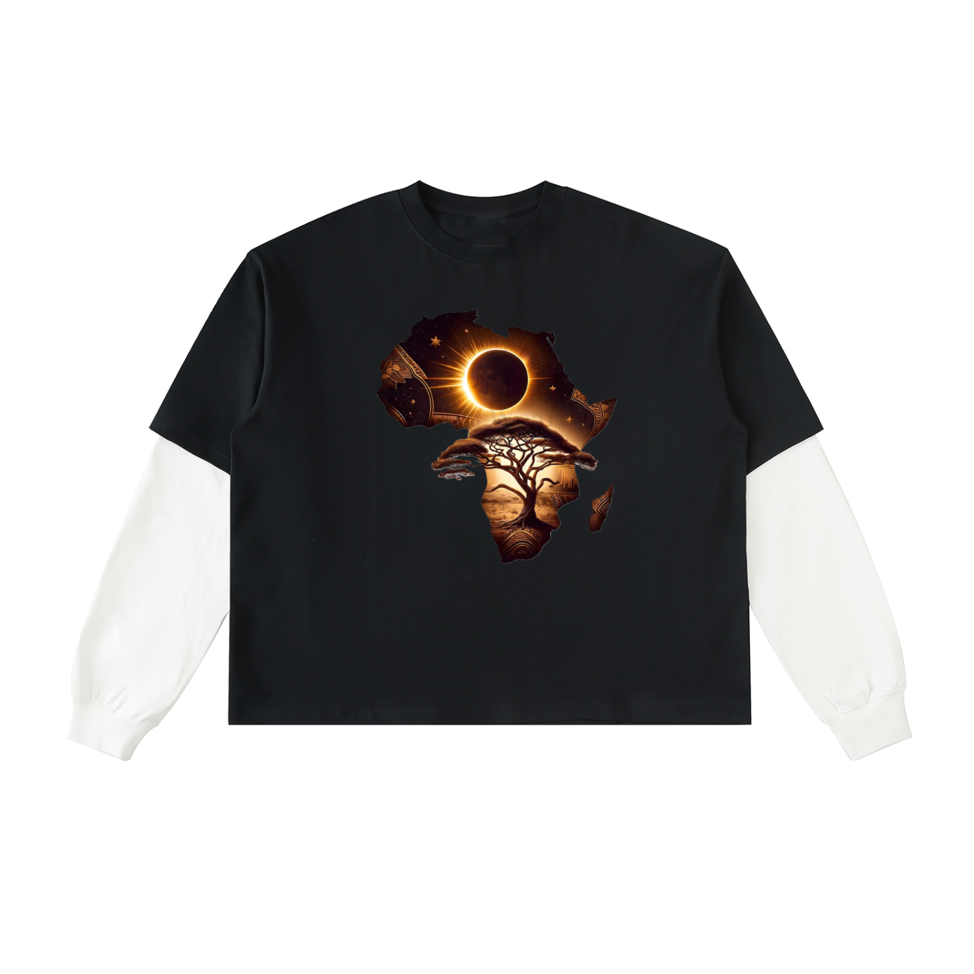 Layered Contrast Sleeve Cotton T-Shirt
