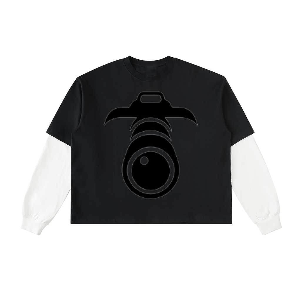Layered Contrast Sleeve Cotton T-Shirt