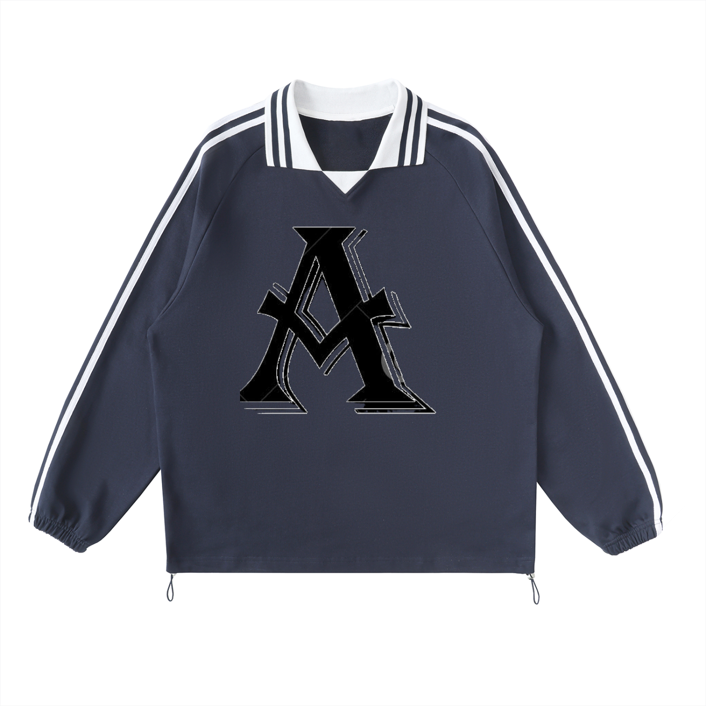 Contrast Striped Lapel Collar Sweatshirt