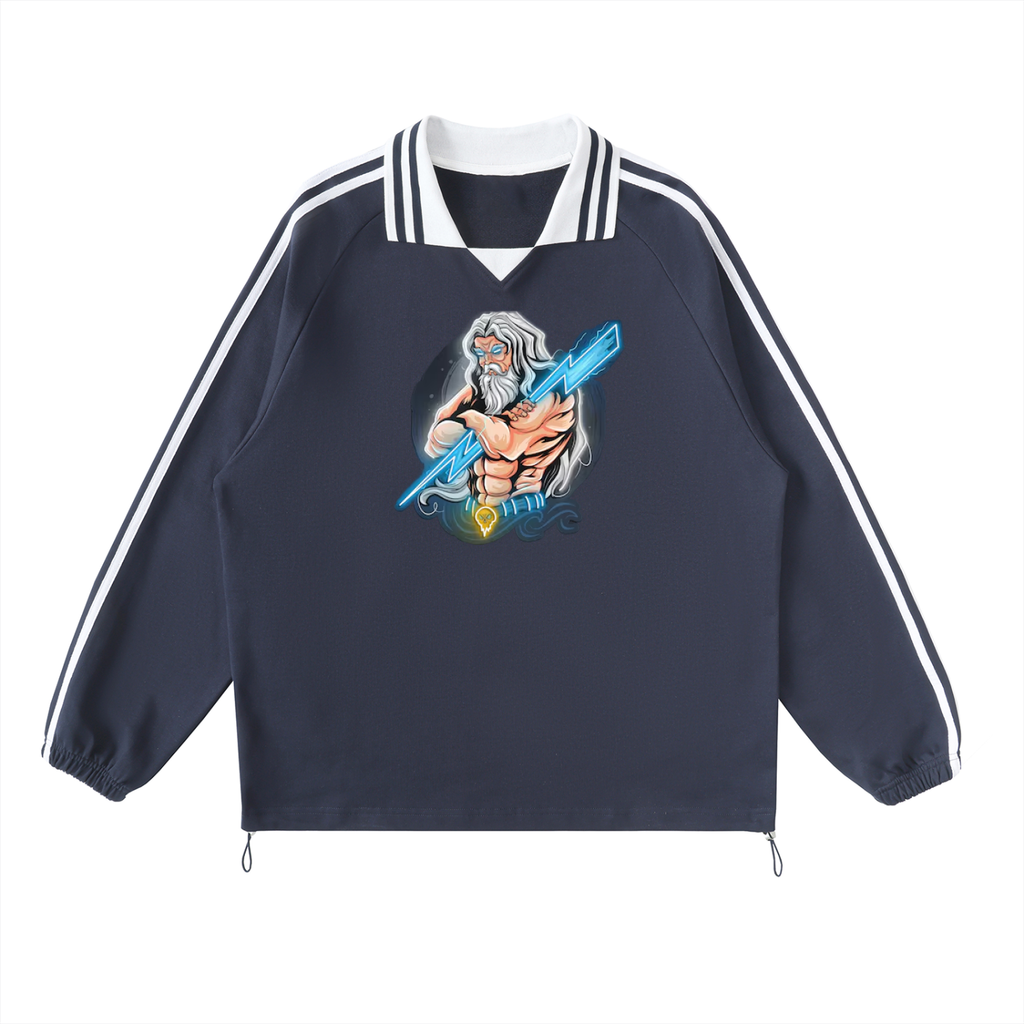 Contrast Striped Lapel Collar Sweatshirt