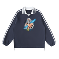 Contrast Striped Lapel Collar Sweatshirt