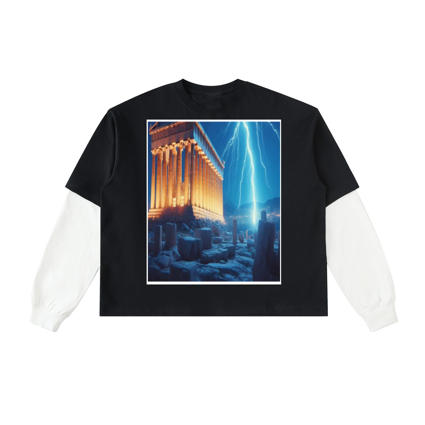 Layered Contrast Sleeve Cotton T-Shirt